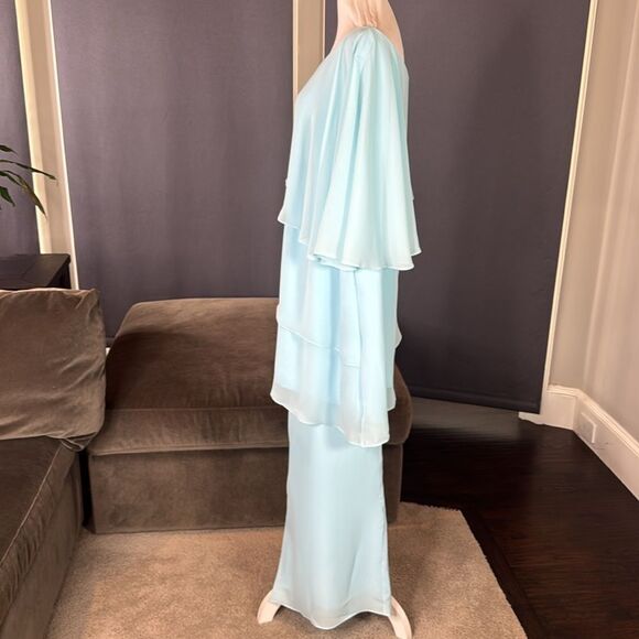 Women’s Blue 2 Piece Layered Asymmetrical Chiffon Formal Pant Suit Size 22W NEW - Picture 15 of 15